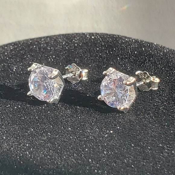 Mens 925 Solid Sterling Silver 1ct Diamond Earrings Studs Authentic Stamped 1 ct